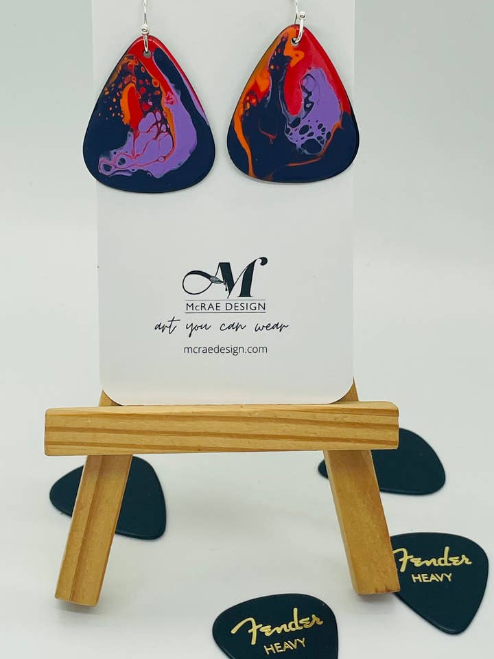 Hand Painted Guitar Pick Earrings for wholesale by McRae Design