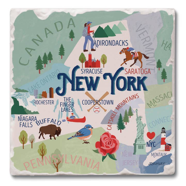 4Pk achtbaan set met enkele afbeelding - staatsattracties - NIEUW voor wholesale door CounterArt/Highland Home/Thirstystone