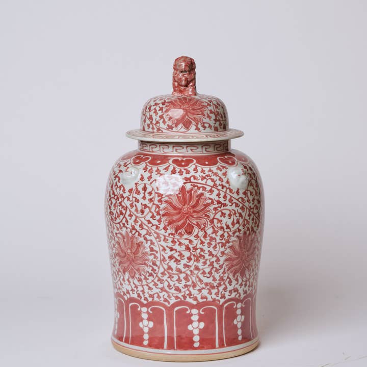 Porcellana Rossa e Bianca con Motivo di Loto a Rotazione Vaso da Tempio per la vendita all'ingrosso da parte di Cobalt Guild