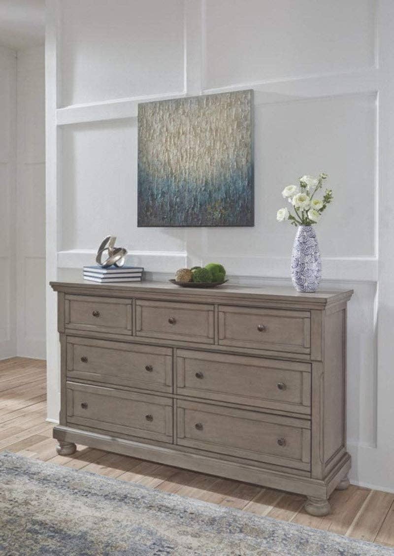 Lettner Modern Traditional 7 Drawer Dresser In Light Gray for wholesale on Faire3