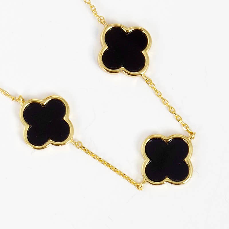 Fashion City - Wholesale Pendant/Charm Necklace - Gold-Dipped Linked Colored Clover Necklace0