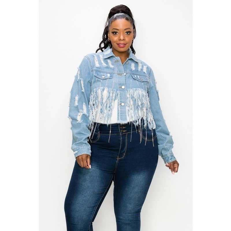 PLUS SIZE RHINESTONE DENIM JACKET  for wholesale on Faire1