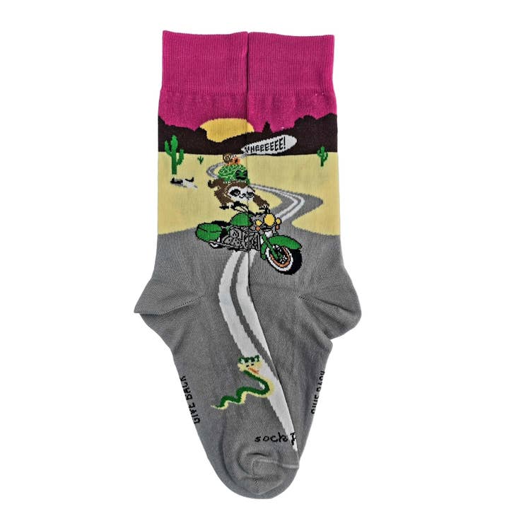 Slow Animals on a Motorcycle Socks from the Sock Panda (Adult Medium - Women's Shoe Sizes 5-10) for wholesale by Sock Panda