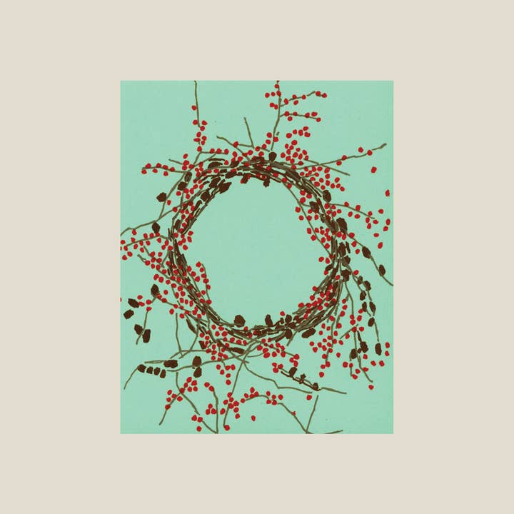 Winterberry wreath card for wholesale by Kinaloon