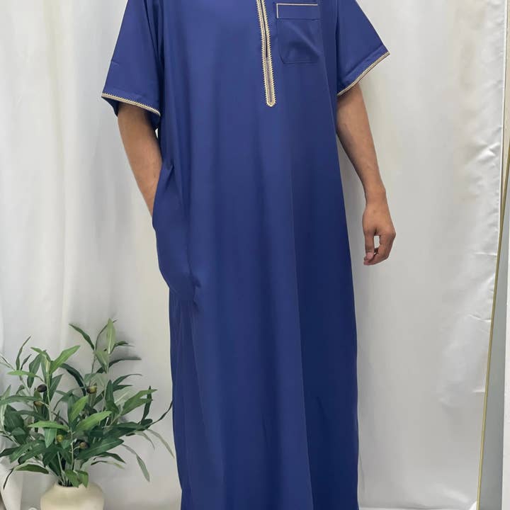 Palestinian Elegance - Wholesale - Timeless Elegance: Men's Durable Kaftan Thobe with Gold Details10