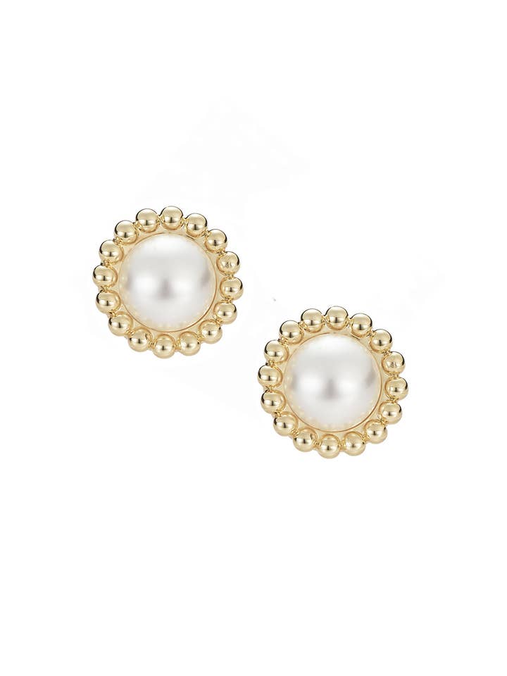 Allure Stud Earrings in Ivory Pearl/Gold for wholesale by Natalie Wood Designs