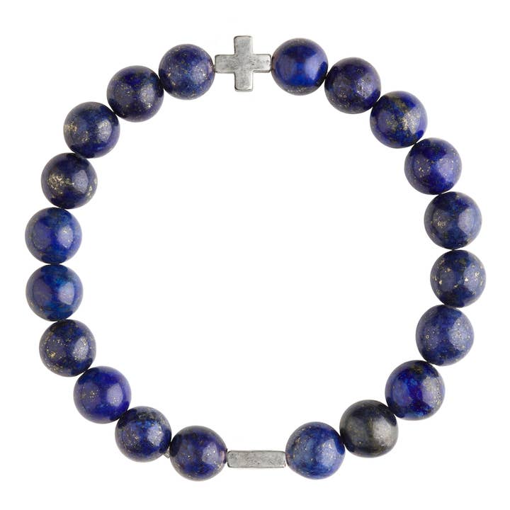 Bracelet élastique lapis et argent pour la vente par CHARGED