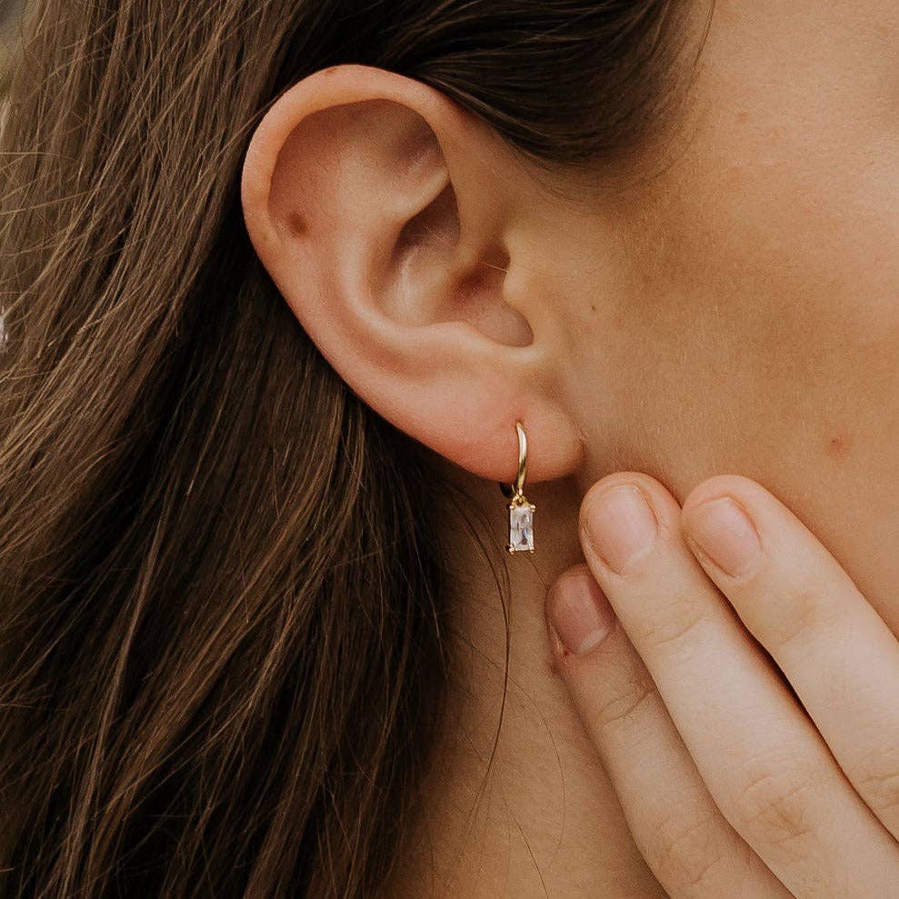 Mauve Jewelry Co. - Wholesale Huggie Earrings - Sophie Baguette Diamond Dangle Hoops1