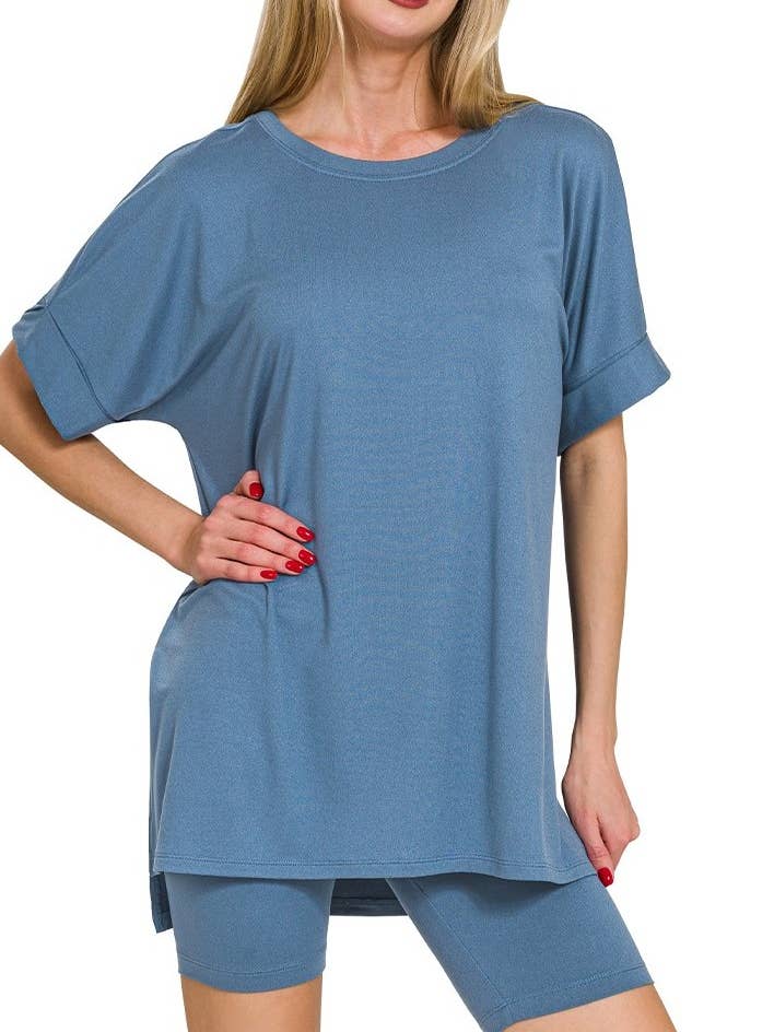 Brushed Dty Microfiber R-neck Top Biker Shorts for wholesale by Vanilla Monkey