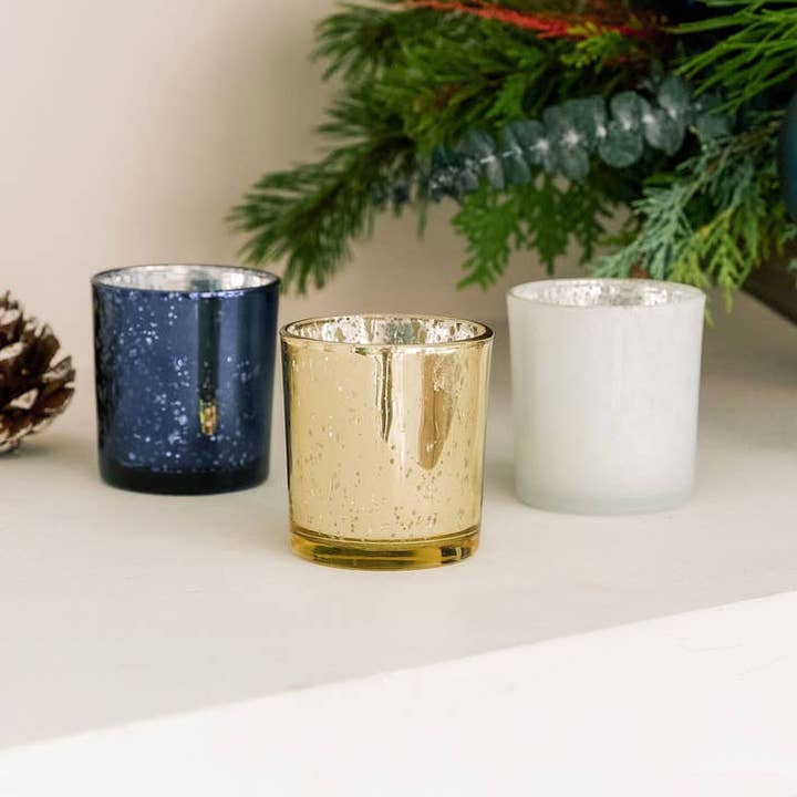 Weddingstar Inc. - Wholesale Candle Holder - Mercury Glass Tealight Candle Holders- Blue Luster- Set of 6
