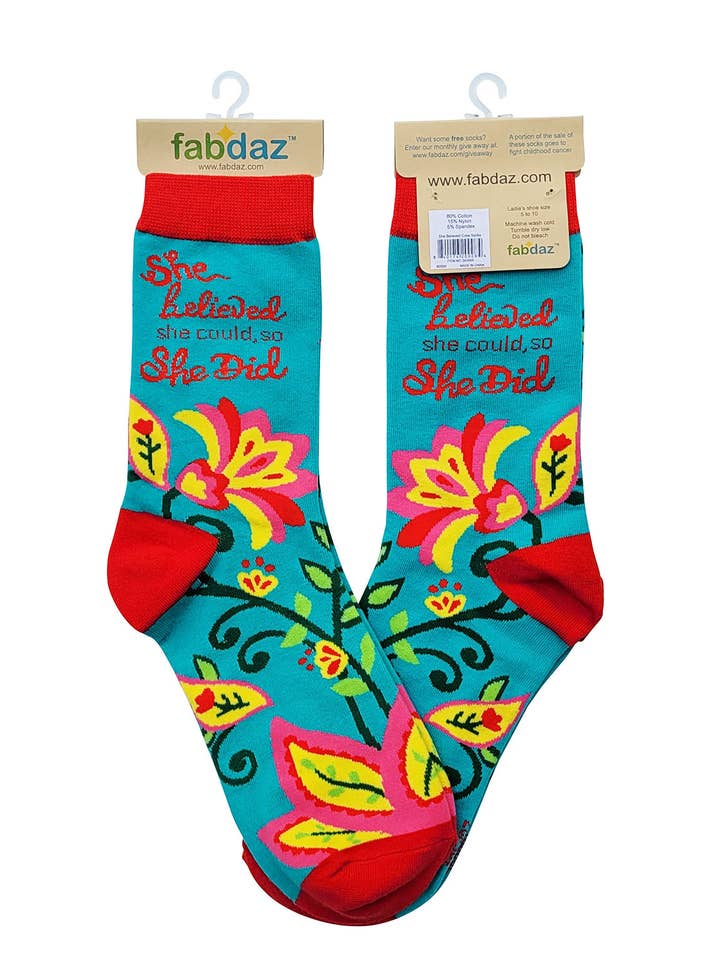 Fabdaz - Wholesale Socks - Women's - She Believed She Could, So She Did Women's Crew Socks