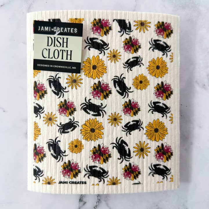 Jami Creates - Wholesale Dishcloth - Maryland Flower Flag Crab Patterned Swedish Dish Cloth