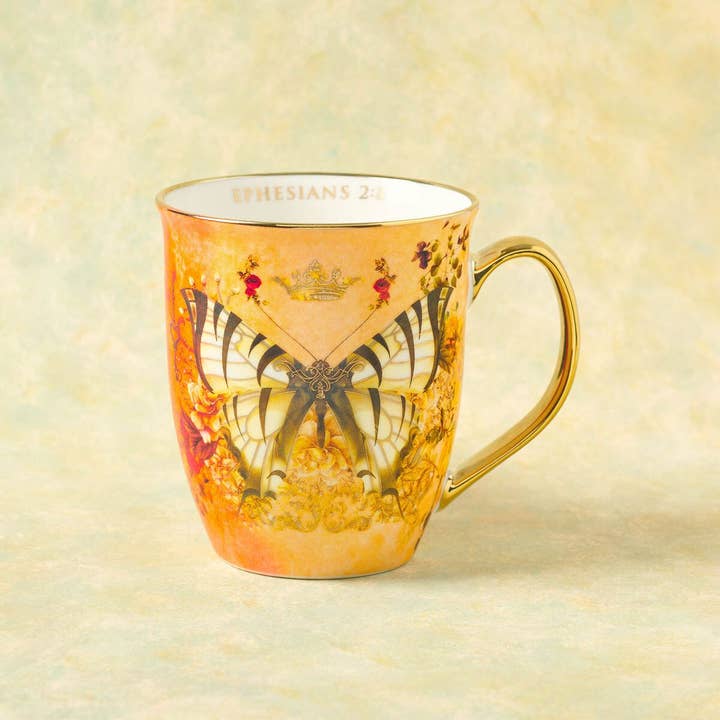 Christian Art Gifts - Vente Tasse à café - Tasse Orange/Blanche Butterfly Grace Eph. 2:81