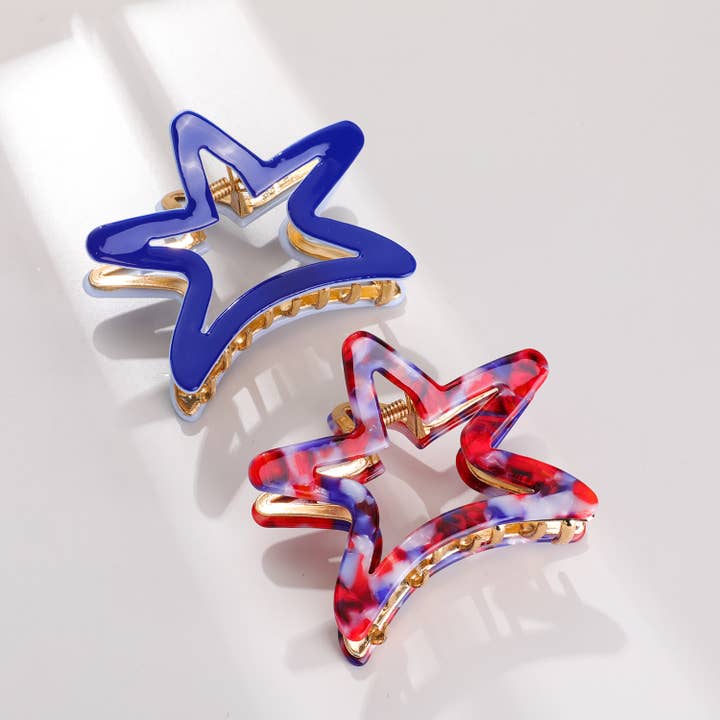 Adorro - Wholesale Hair Clip - Women's - Americana Star Medium | Medium Metal Star Claw Clip
