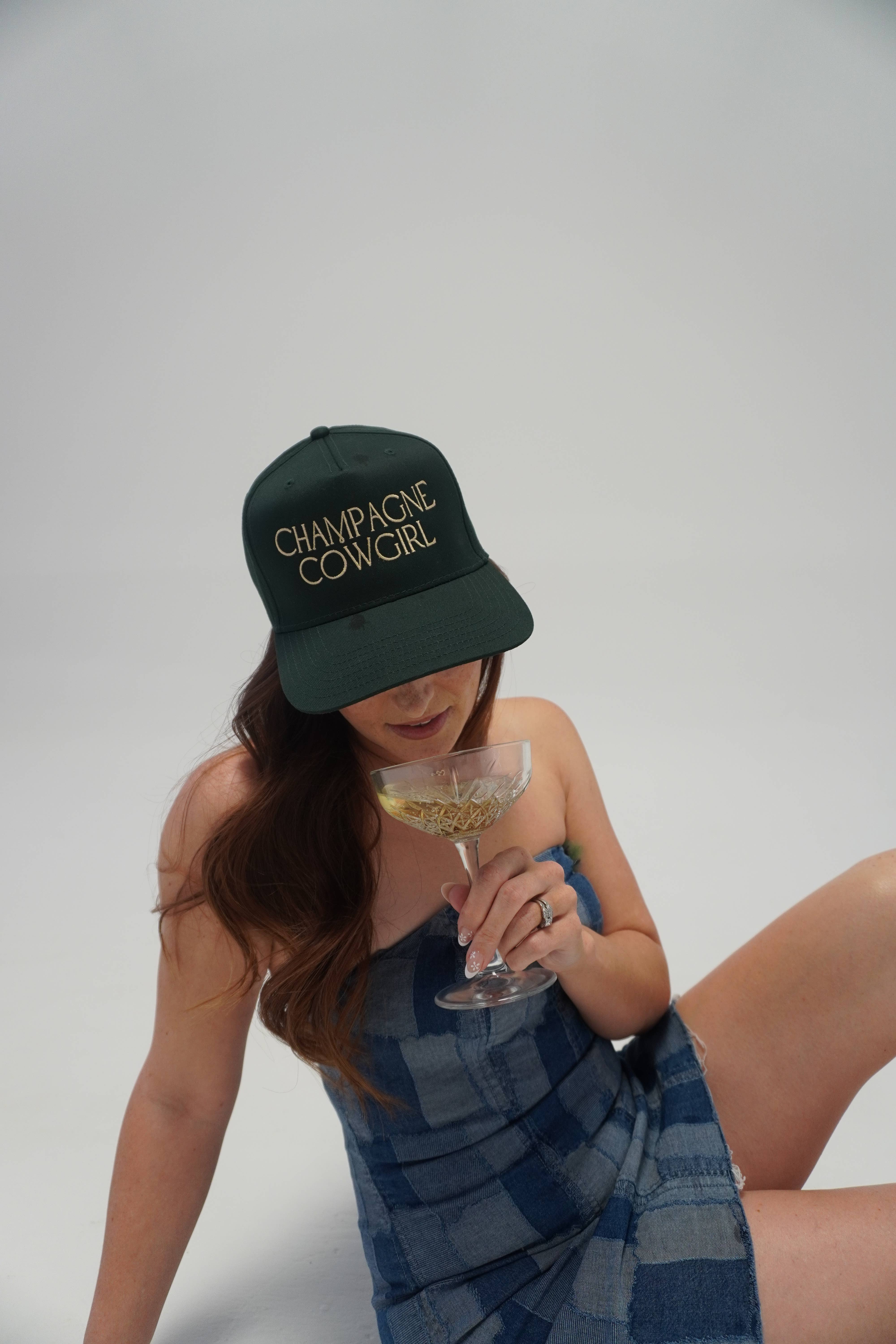 EMBROIDERY BABE DESIGN CO - Wholesale Trucker Hat - Women's - Champagne Cowgirl Embroidered Canvas Trucker Hat1