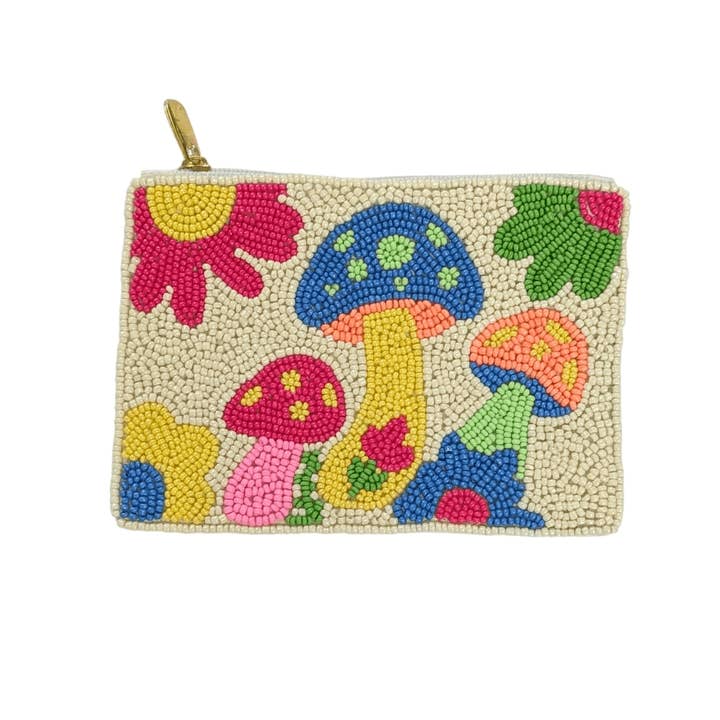 Ladies Mushroom Pack Fully Beaded Coin Purse for wholesale by Nima Accessories Inc