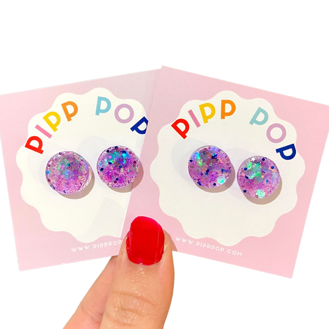 Pipp Pop - Wholesale Stud/Post Earrings - Glitter Resin Studs - 34 Colours Available7