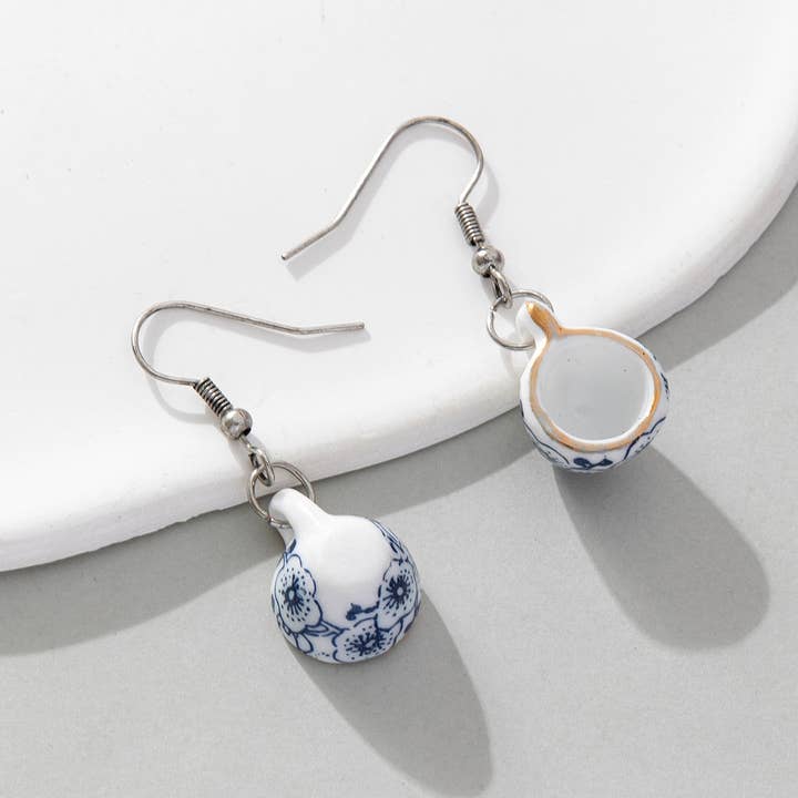 Tourtiwi - Wholesale Dangle Earrings - Charming Porcelain Style Teacup & Saucer Earrings2