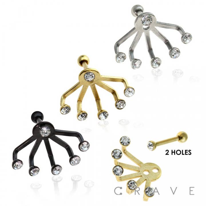 5 GEM CLAW DANGLE 316L SS CZ CARTILAGE/TRAGUS BAR for wholesale by CRAVE BODY JEWELRY