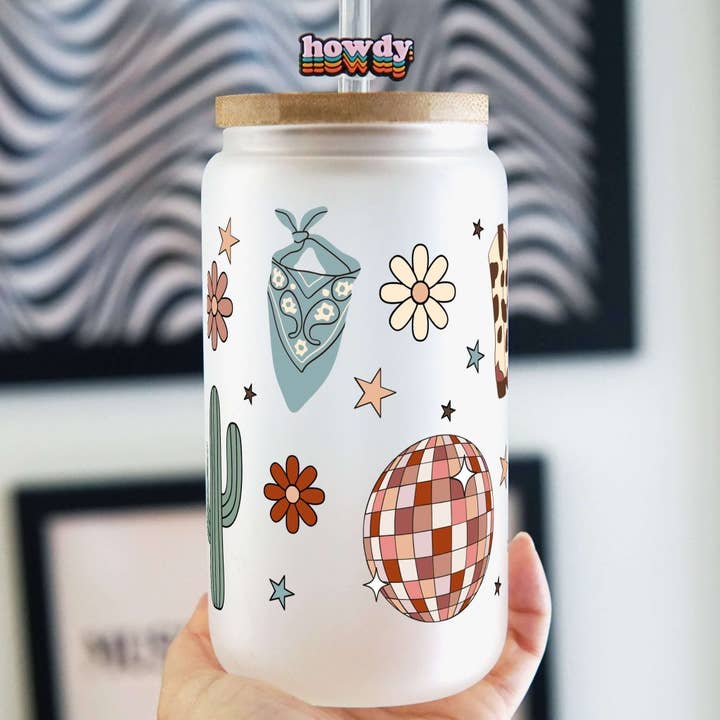 Cute Western Disco Cup with Lid and Straw for wholesale by Sip-Sip Hooray!