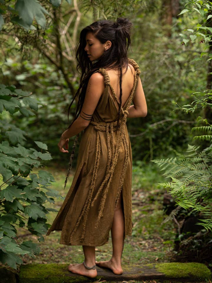 Arya Clothing - Wholesale Dress – Women's - Raw Bohemian Frayed Dress - Khaki5