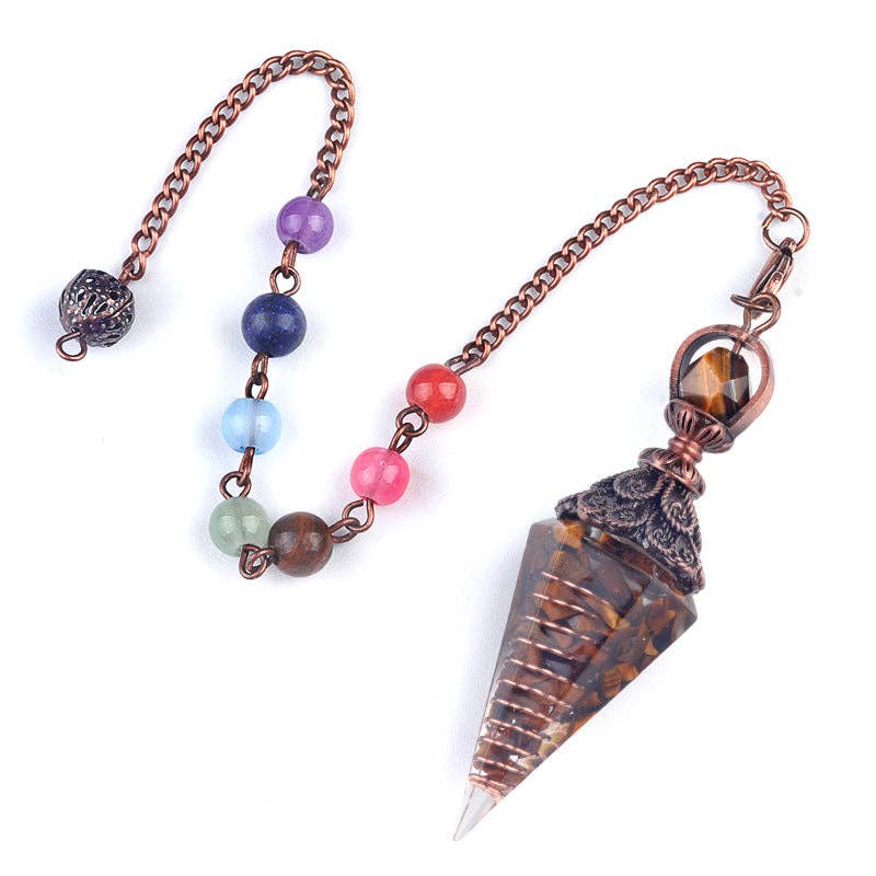 Mio Queena - Wholesale Spiritual Stone/Crystal - Hexagonal Cone Stone Pendulum with Chakra Chain - CS7