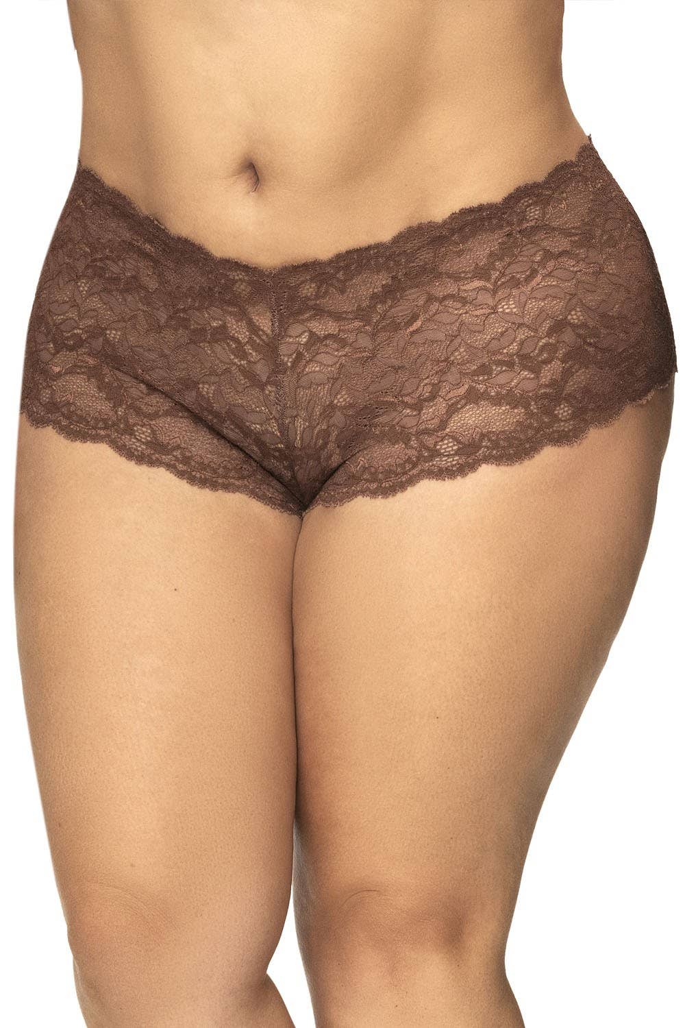 Cacao Shorty grande taille en dentelle couleur cacao -MAL90XCOCO en vente sur Faire0