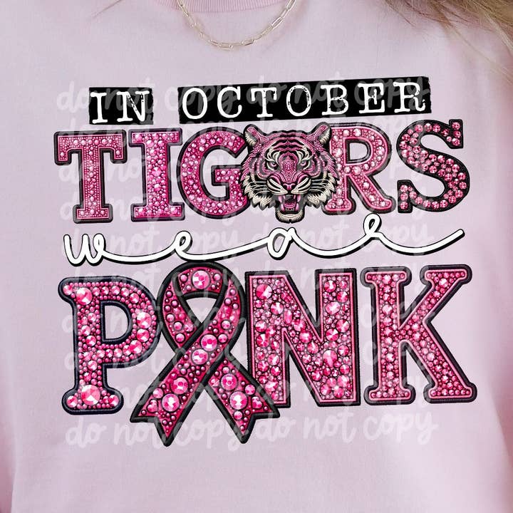 In October Tigers Wear Pink Mascot DTF Transfer for wholesale by K and M Designs