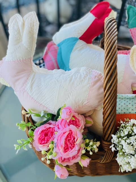 A Gnome on the Roam - Wholesale Decorative Tabletop Object - Vintage Fabric Easter Bunnies made from upcycled quilts9