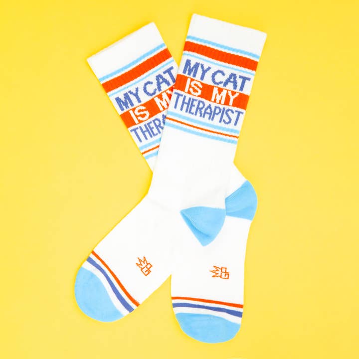 Gumball Poodle - Wholesale Socks - Unisex - My Cat Is My Therapist Gym Crew Socks1