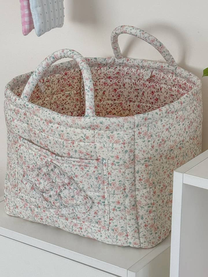 Quilted Floral Storage Tote for wholesale by Tickled Teal
