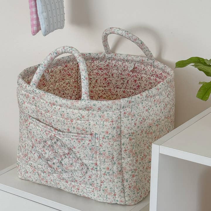 Tickled Teal - Wholesale Storage Bin - Quilted Floral Storage Tote
