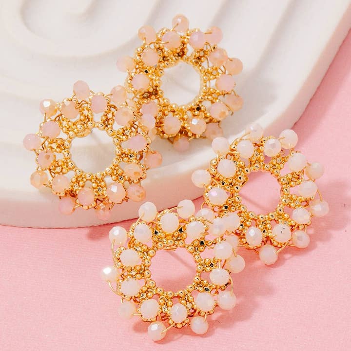 The Looks by Fame Accessories - Wholesale Stud/Post Earrings - Cluster Faceted Glass Beaded Hoop Stud Earrings