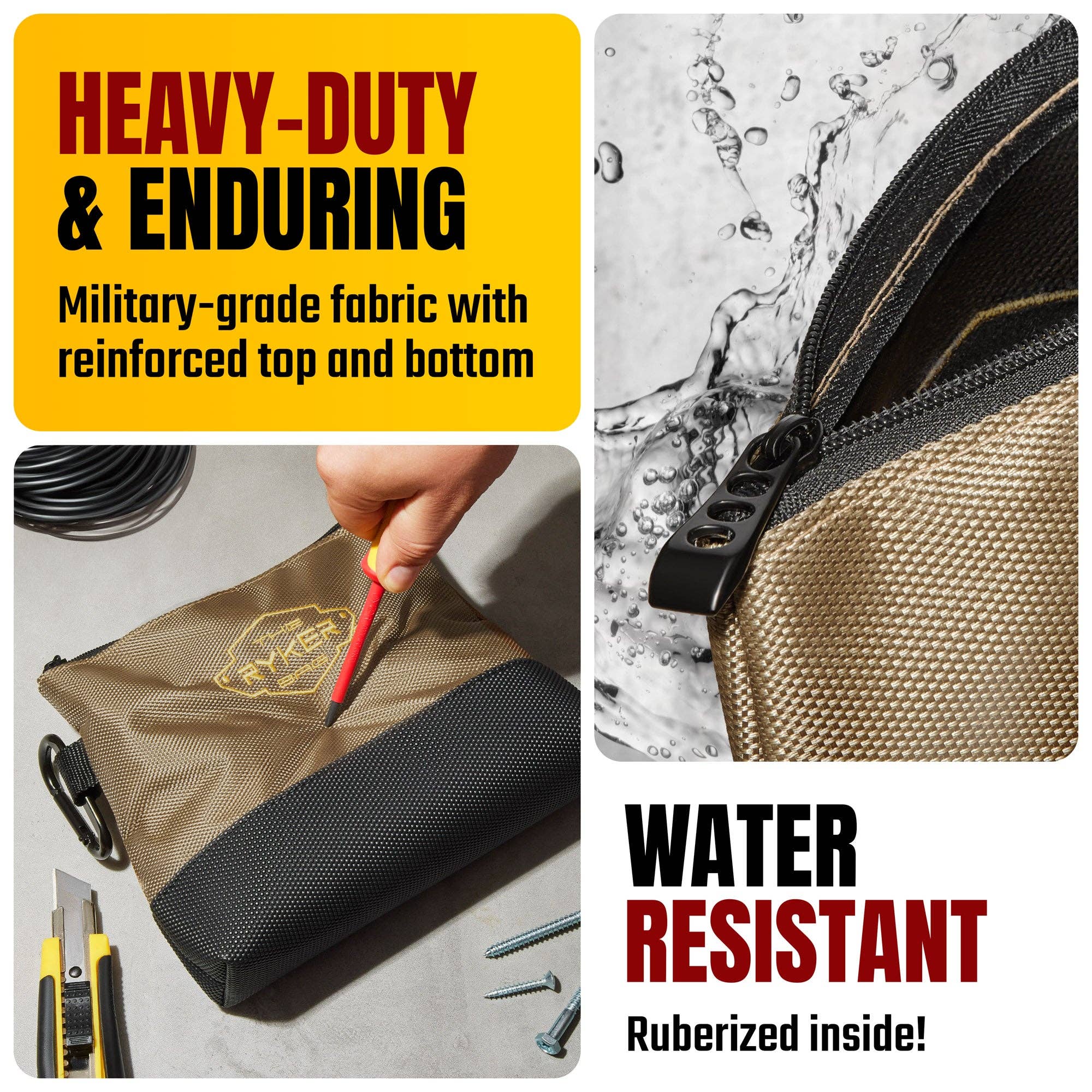 The Ryker Bag – Großhandel Werkzeugsets – Canvas-Reißverschluss-Werkzeugtasche klein mit hartem Boden und Karabiner (2er-Pack)5