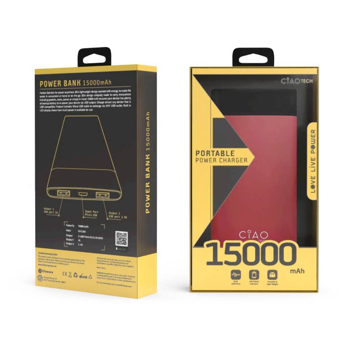 Ciao Tech High Performance Stylish 15,000 Mah Rubberized Powerbank- Wine for wholesale on Faire1
