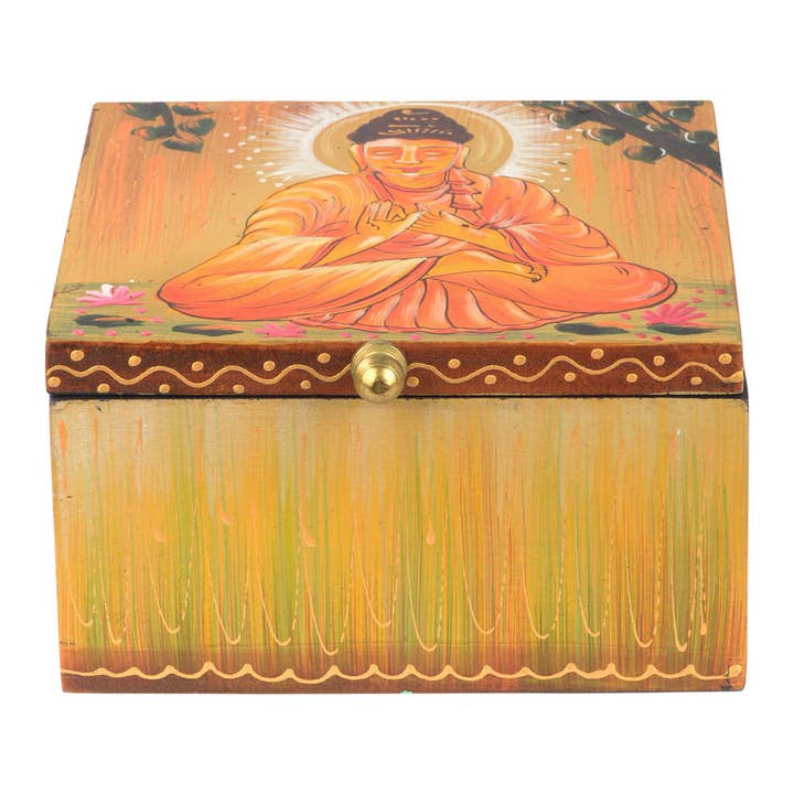 Caja de madera cuadrada Buda pintada a mano para venta al por mayor de Benjamin International