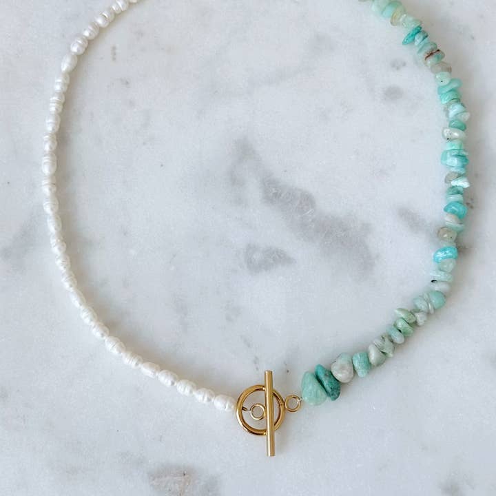 Bora Bora turquoise and pearl necklace for wholesale by Salt & June