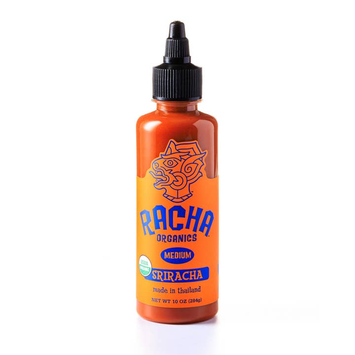 Organic Medium (ORANGE) Sriracha Sauce for wholesale by Racha Organics