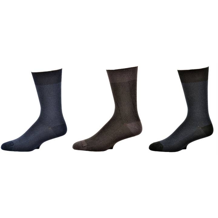 Men's Bamboo Dark Herringbone Crew 3 Pr. Pack Socks for wholesale by Sierra Socks