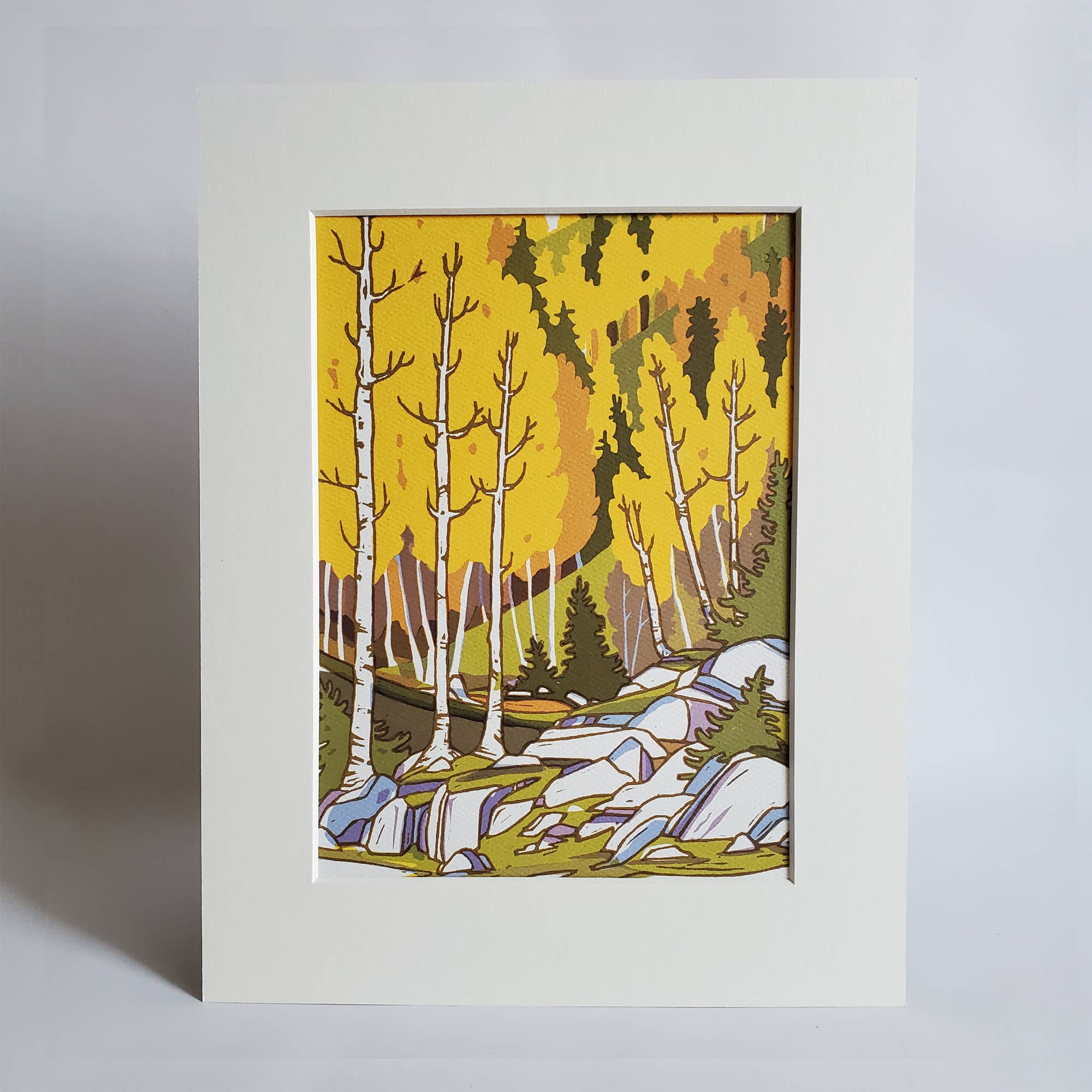 Little Green - Wholesale Art Print - Aspen Landscape Matted Art Print Giclee Reproduction, Block Print1