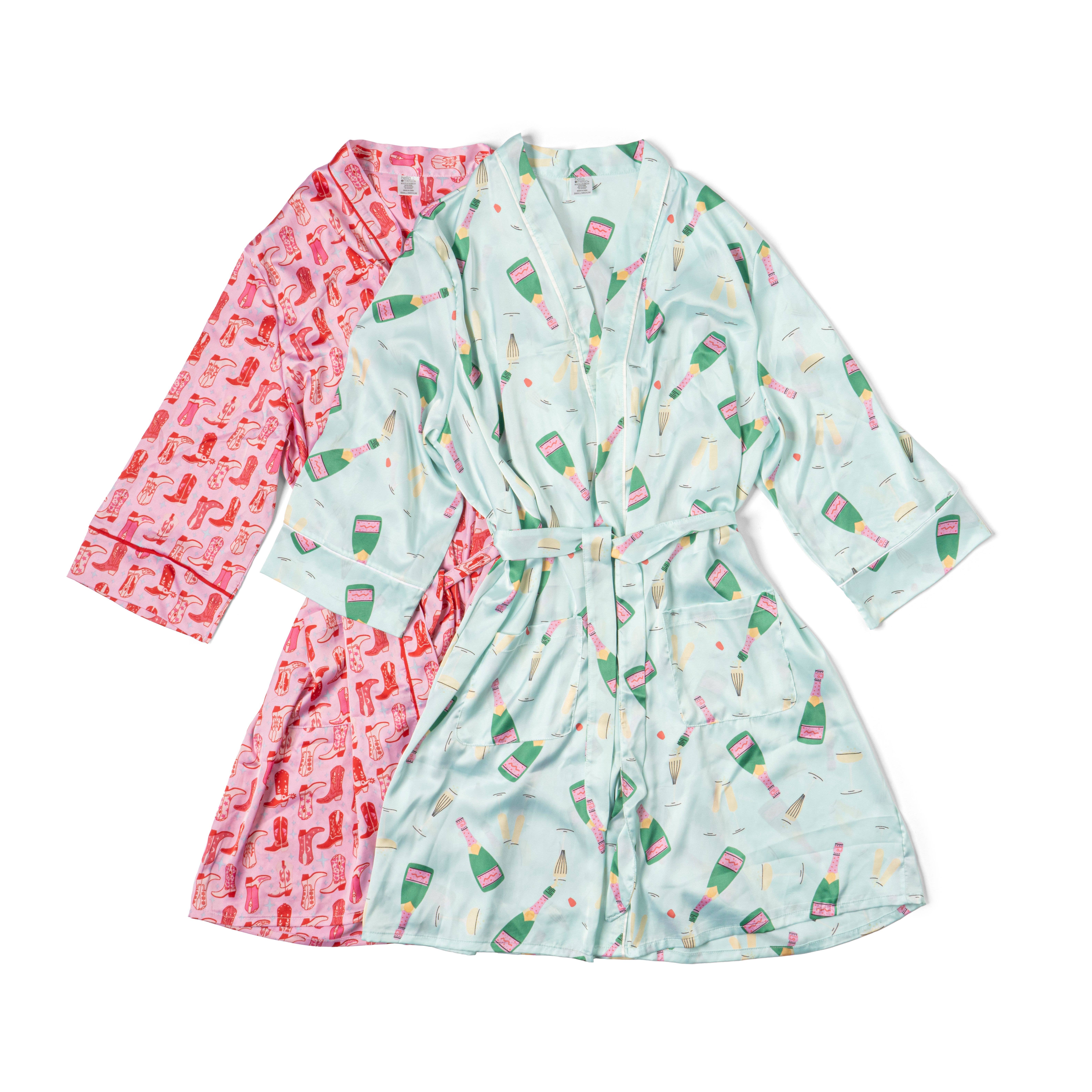 DM Merchandising - Wholesale Robe - Women's - Hello Mello Boots & Bubbles Satin Pajama Robe Open Stock10