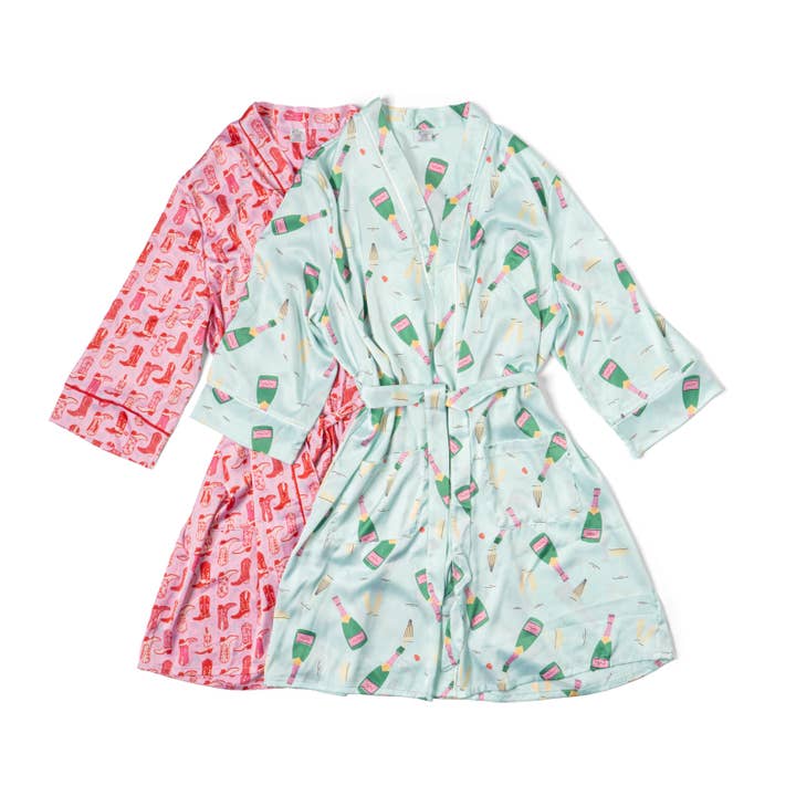DM Merchandising - Wholesale Robe - Women's - Hello Mello Boots & Bubbles Satin Pajama Robe Open Stock10