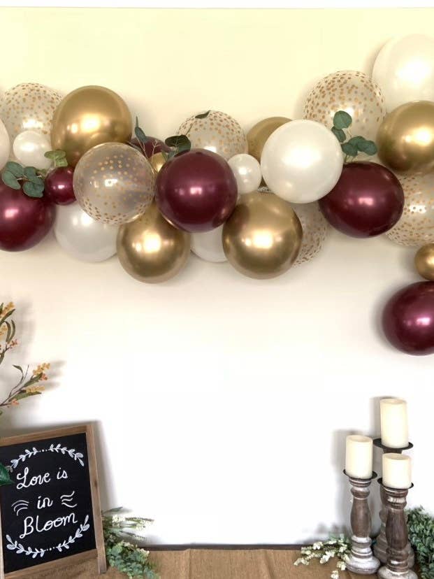 Burgundy, Gold & White Balloon Garland Kit | 4-Foot DIY Kit for wholesale by Hullaballoons