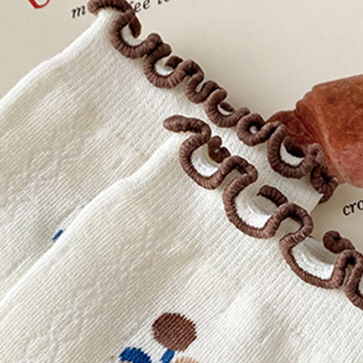 ACCITY - Wholesale Socks - Women's - White coffee color Floral Print Crew Socks_CWMS029810