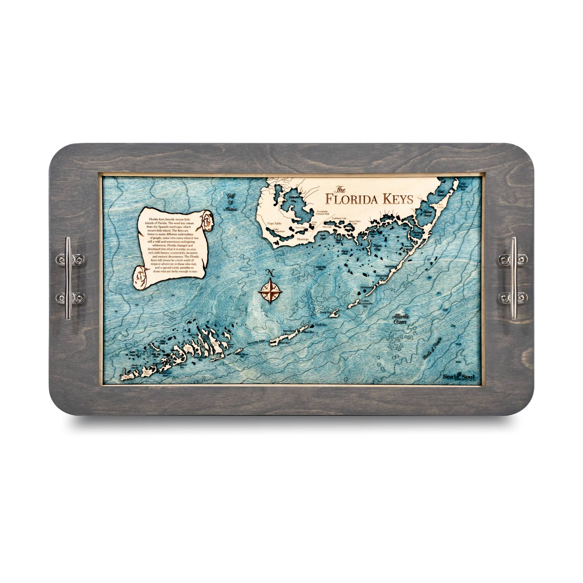 Sea & Soul Nautical Chart Art – Großhandel Serviertabletts – Küsten-Florida Nautische 3D-Holzkarte Serviertablett & Wandkunst11