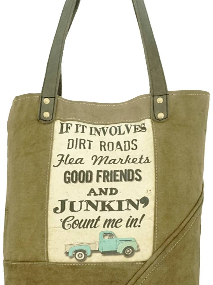 Dirt Road Junkin' Recycled Military Tent Tote for wholesale by Vintage Addiction