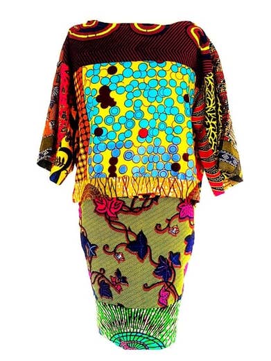 Yellow African Print Mini Skirt Set for wholesale by Sosome