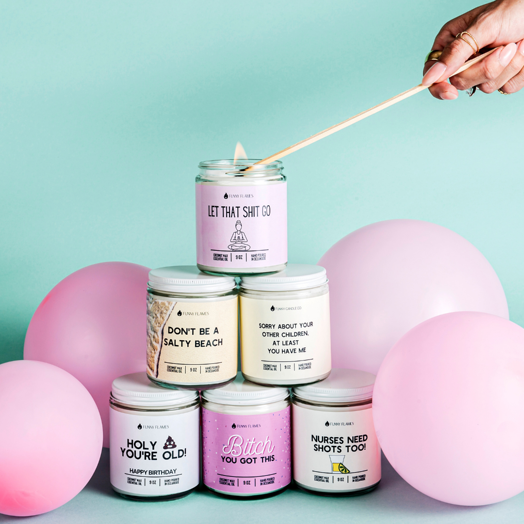 Funny Flames Candle Co - Les Creme - Wholesale Jar/Filled Candle - Let That Shit Go Candle (Pink) Candle- Best Selling Candle8