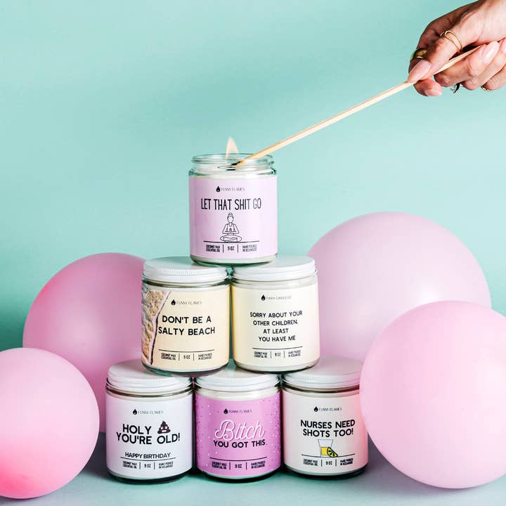 Funny Flames Candle Co - Les Creme - Wholesale Jar/filled candle - Let That Shit Go Candle (Pink) Candle- Best Selling Candle8