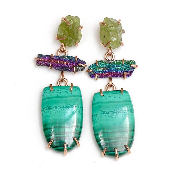 Peridot og malakit Tier Øreringe for engroshandel hos Alana Douvros Jewellery